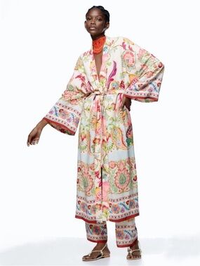 Zara Floral Midi Robe in White, Pink, Green and Orange